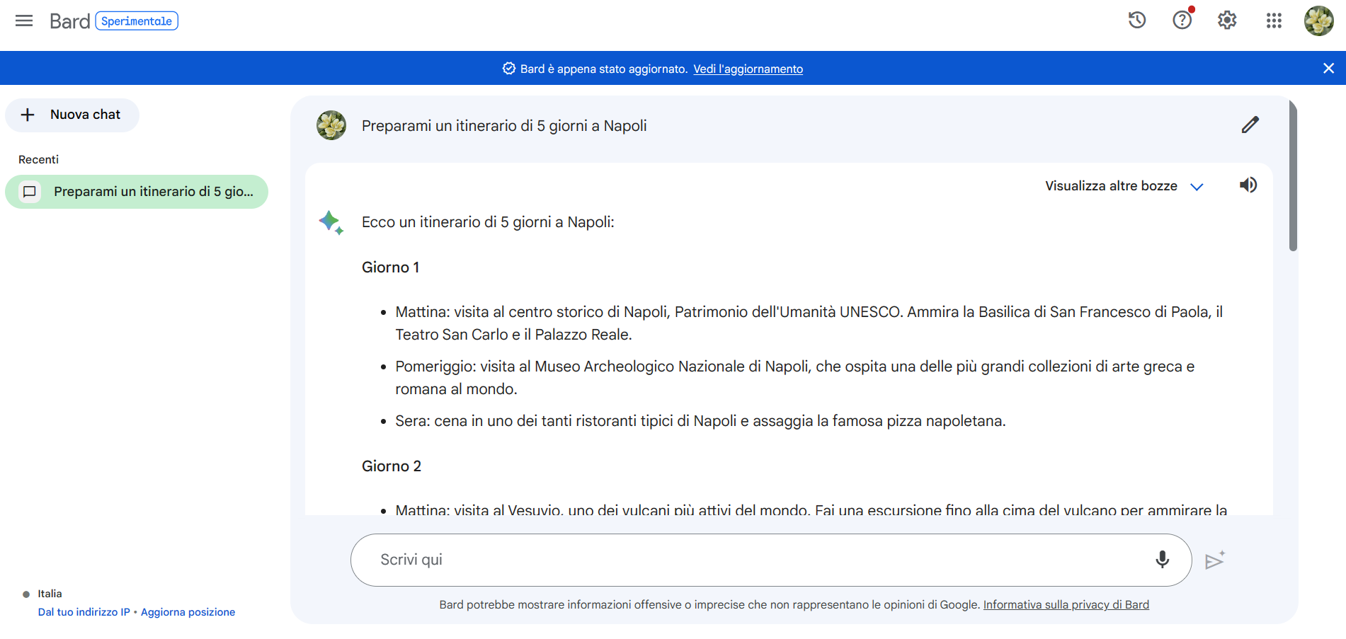 screenshot pratico di come usare google bard